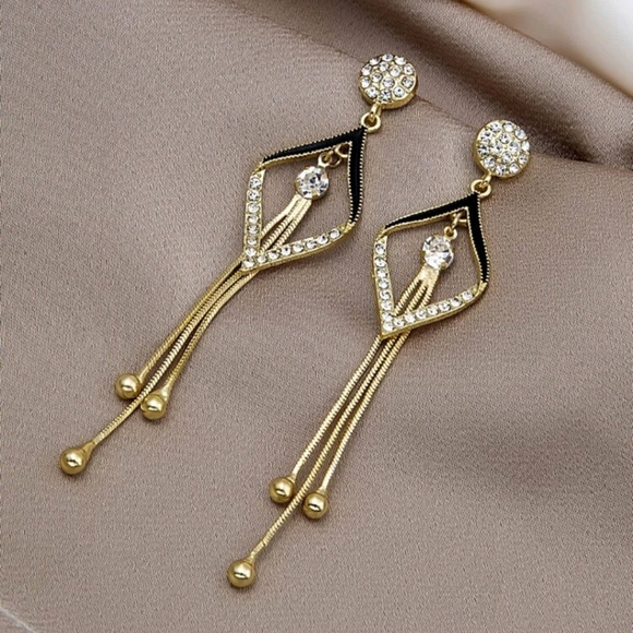 Rhinestone Geo Drop Earrings - Picture 2 of 4